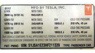 4 LBL,BLANK MFG CERTIFICATION Tesla model S REST 75 D 1462927-00-C