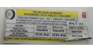 3 LBL,TIRE PRESSURE &amp; LOADING INFO LABEL Tesla model S P85 1013935