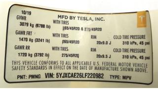 LBL,BLANK MFG CERTIFICATION Tesla model X 100 D 1462927-00-C