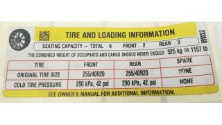 4 BLANK TIRE INFORMATION LABEL. Tesla model Y 1465392-00-A