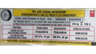 3 LBL,TIRE PRESSURE &amp; LOADING INFO LABEL Tesla model S 60 1013935-