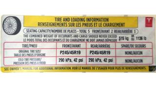 3 LBL,TIRE PRESSURE &amp; LOADING INFO LABEL Tesla model S 60 1013935-