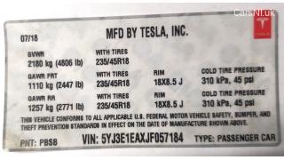 2 LBL,BLANK MFG CERTIFICATION Tesla model 3 1462927-00-C