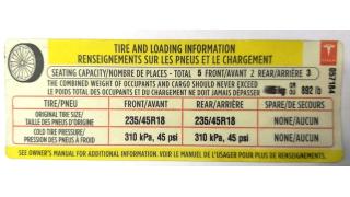 4 LBL,BLANK TIRE INFO Tesla model 3 1465392-00-A