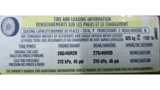 7 LBL,TIRE PRESSURE &amp; LOADING INFO LABEL Tesla model X P100D 10139