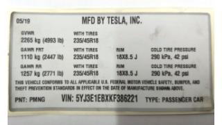 2 LBL,BLANK MFG CERTIFICATION Tesla model 3 1462927-00-C