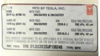 LBL,BLANK MFG CERTIFICATION Tesla model X 100 D 1462927-00-C