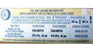 3 LBL,TIRE PRESSURE &amp; LOADING INFO LABEL Tesla model S REST 75 101