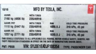 2 LBL,BLANK MFG CERTIFICATION Tesla model 3 1462927-00-C