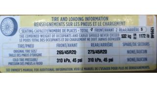 7 LBL,TIRE PRESSURE &amp; LOADING INFO LABEL Tesla model X P100D 10139