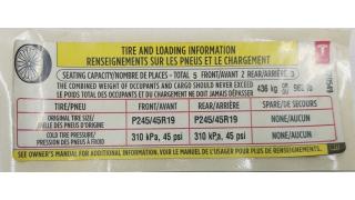 3 LBL,TIRE PRESSURE &amp; LOADING INFO LABEL Tesla model S 85 1013935-