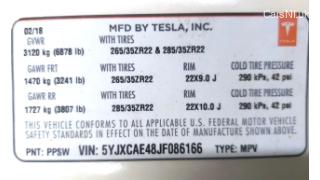 LBL,BLANK MFG CERTIFICATION Tesla model X P 100 D 1462927-00-C